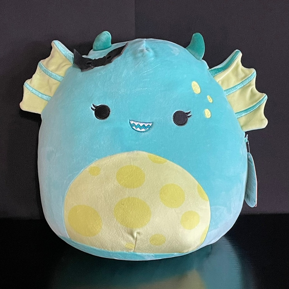 Squishmallows Dearest Sea Monster Unisex 12" Teal New Halloween Bat Bow Plush